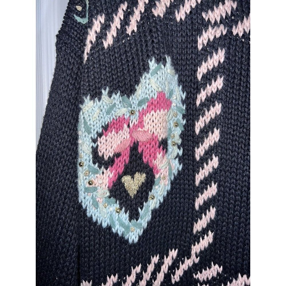 Vintage 90s Katie Lee Heart COTTAGECORE Knitted Tunic Sweater Embellished - Picture 10 of 12
